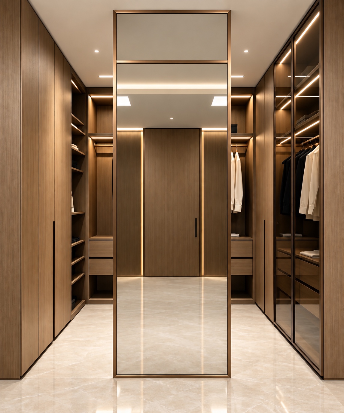 Bronze fixed partition in dressing room