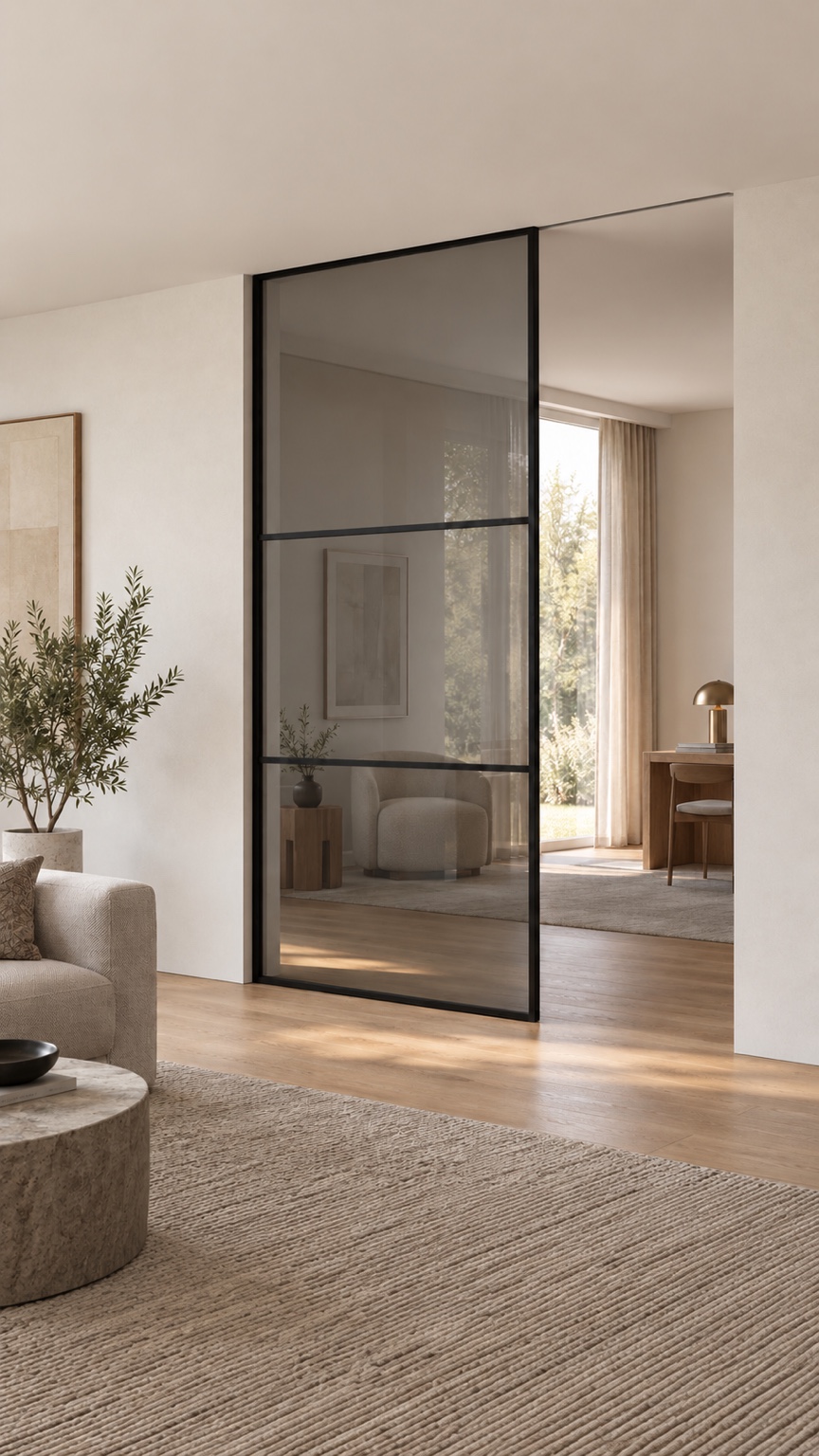 Black slim fixed partition in interior opening