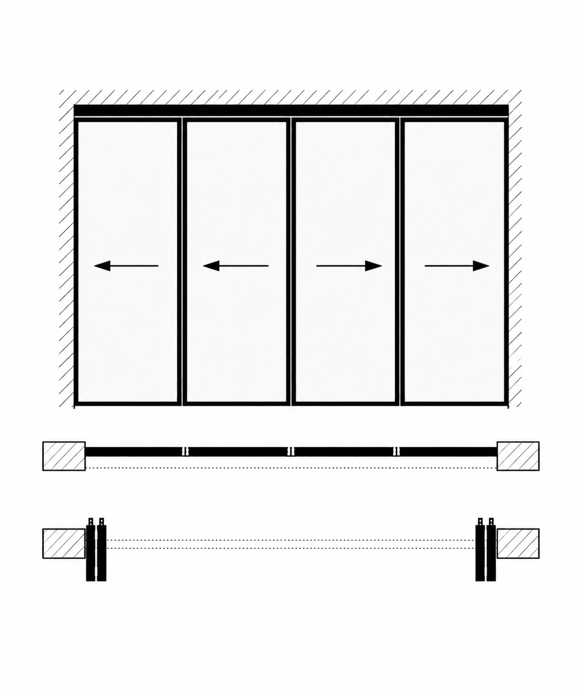 Folding doors stacking both sides scheme