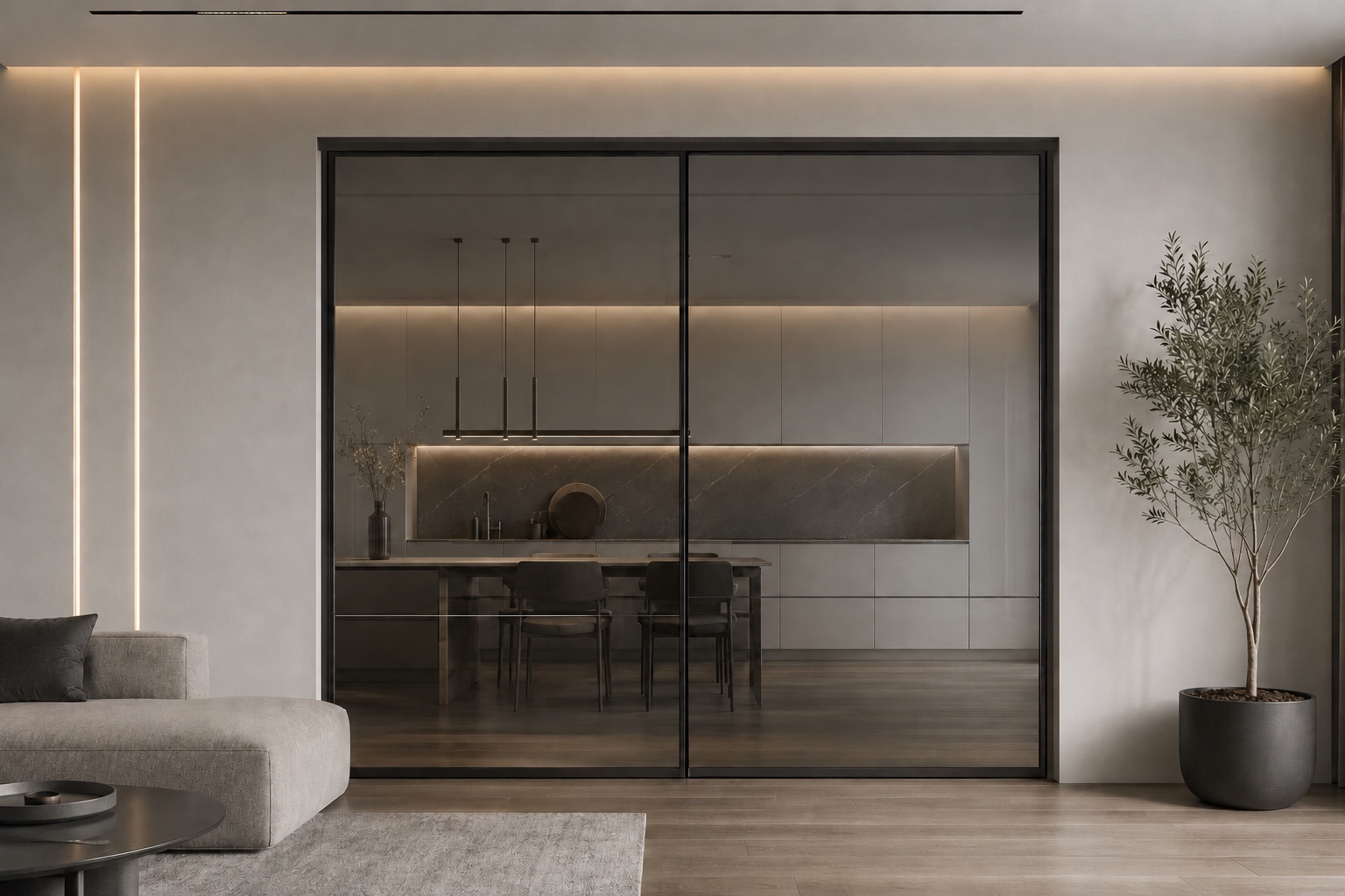 Closed sliding partition