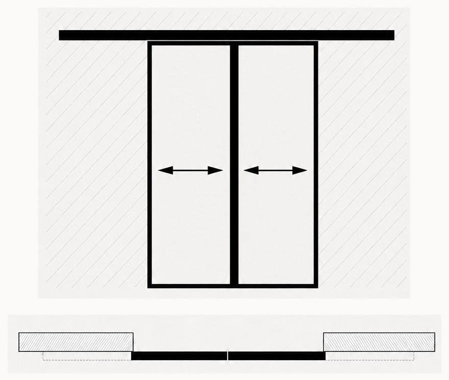 Sliding door two moving leaves scheme