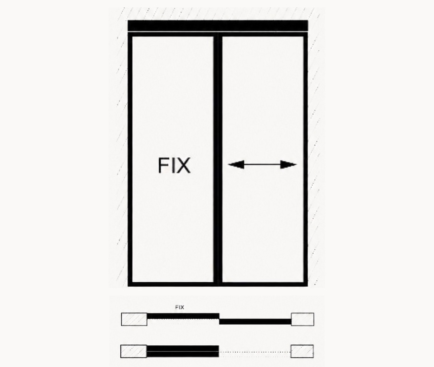 Sliding door one fixed one moving leaf scheme