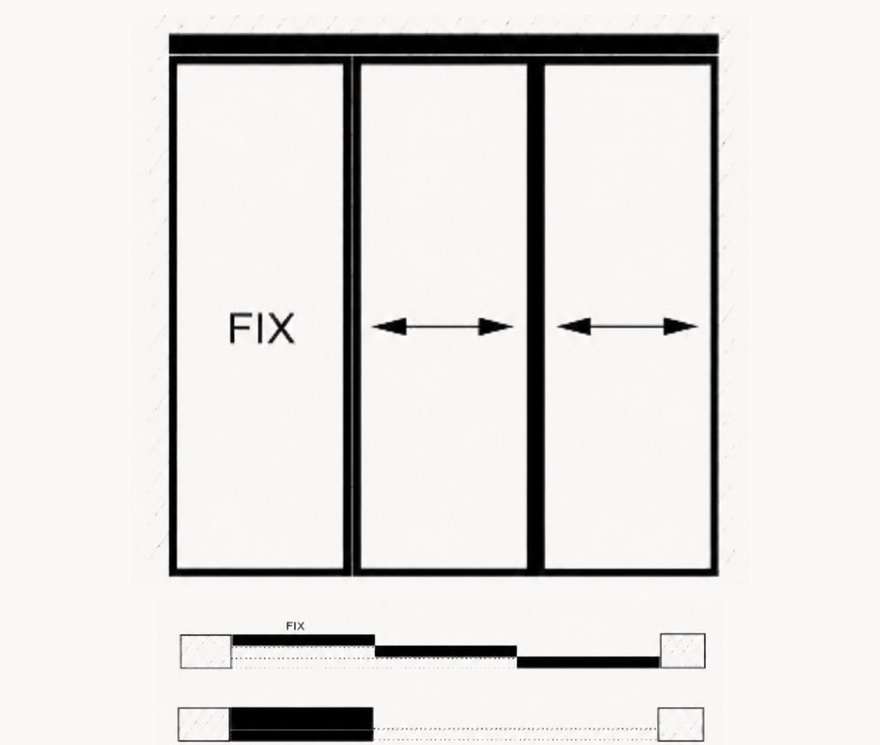 Telescopic sliding door 3 leaf scheme