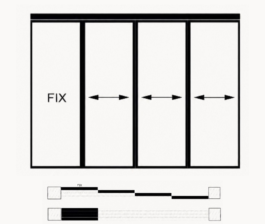 Telescopic sliding door 4 leaf scheme
